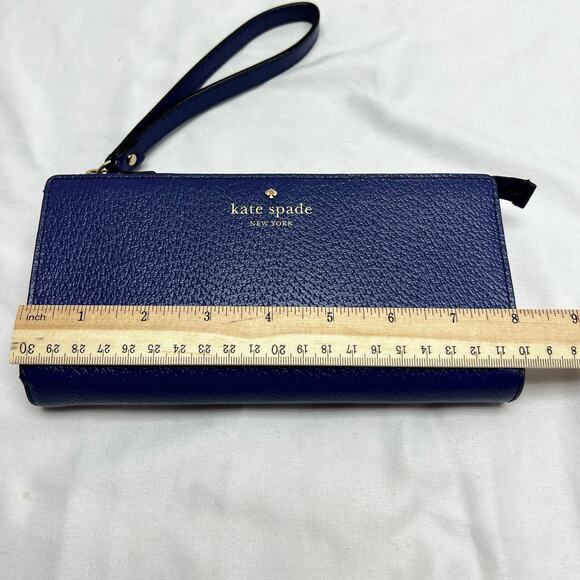Kate Spade Madison Double Zip Saffiano Leather Wristlet Royal Blue Fits Phone - Picture 8 of 11